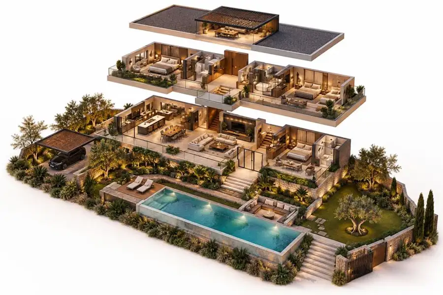 3D Exploded Site Plan concept study 1